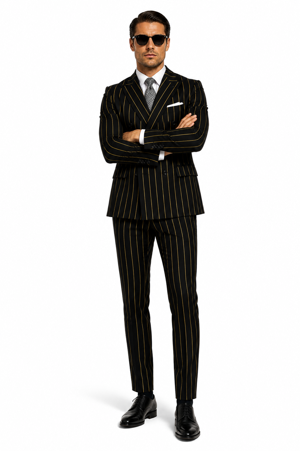 Black And Gold Stripe Suit - Vested Pinstripe Suit