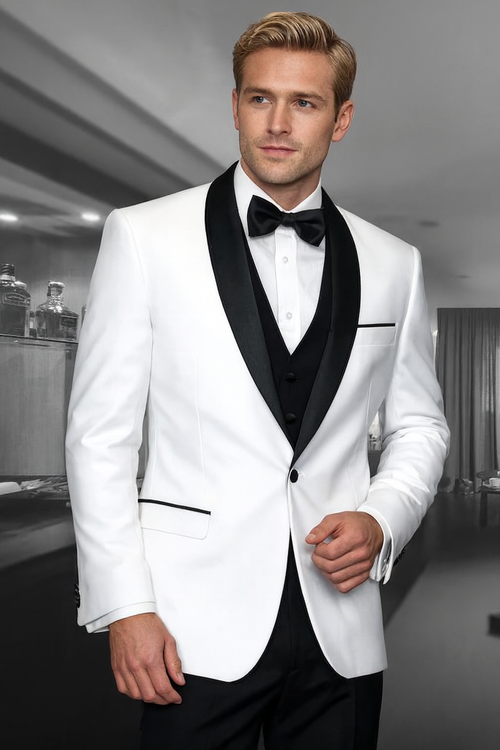 White and Black Shawl Lapel Tuxedo - Limited Sizes