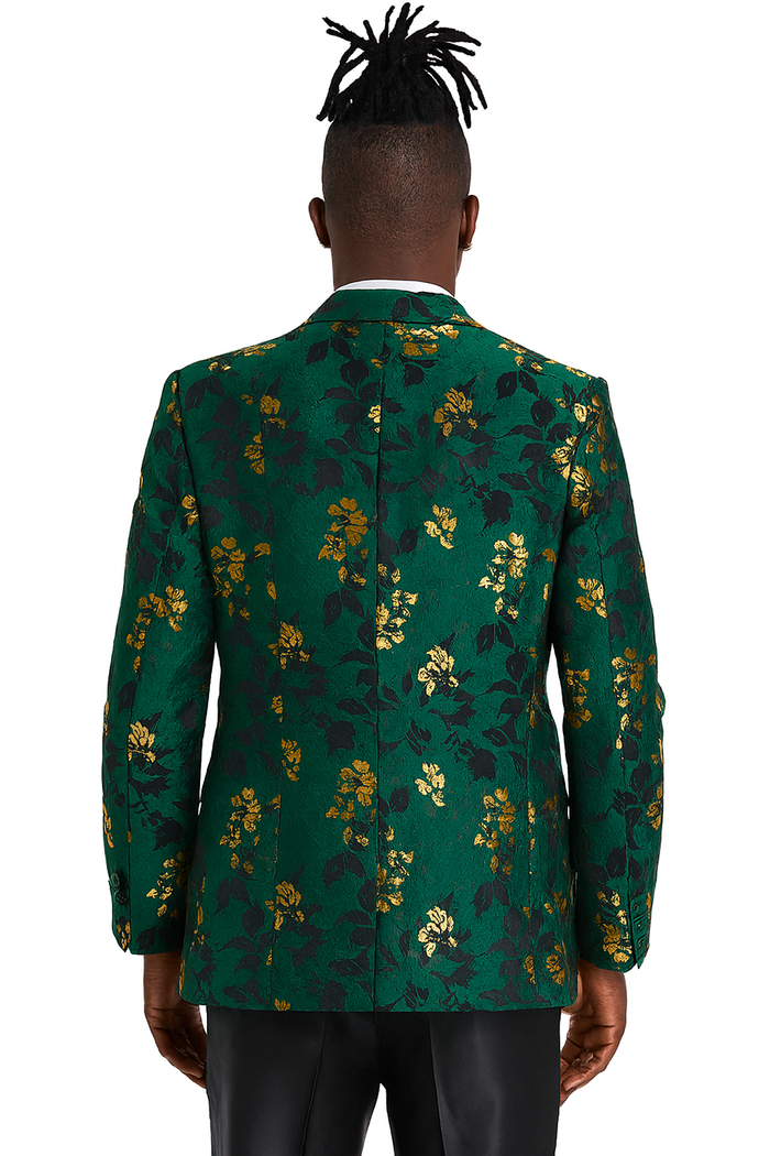 Tailors Tazio Tailors Men's Slim Fit Paisley Foiled Blazer - Hunter Green & Gold for Prom & Weddings