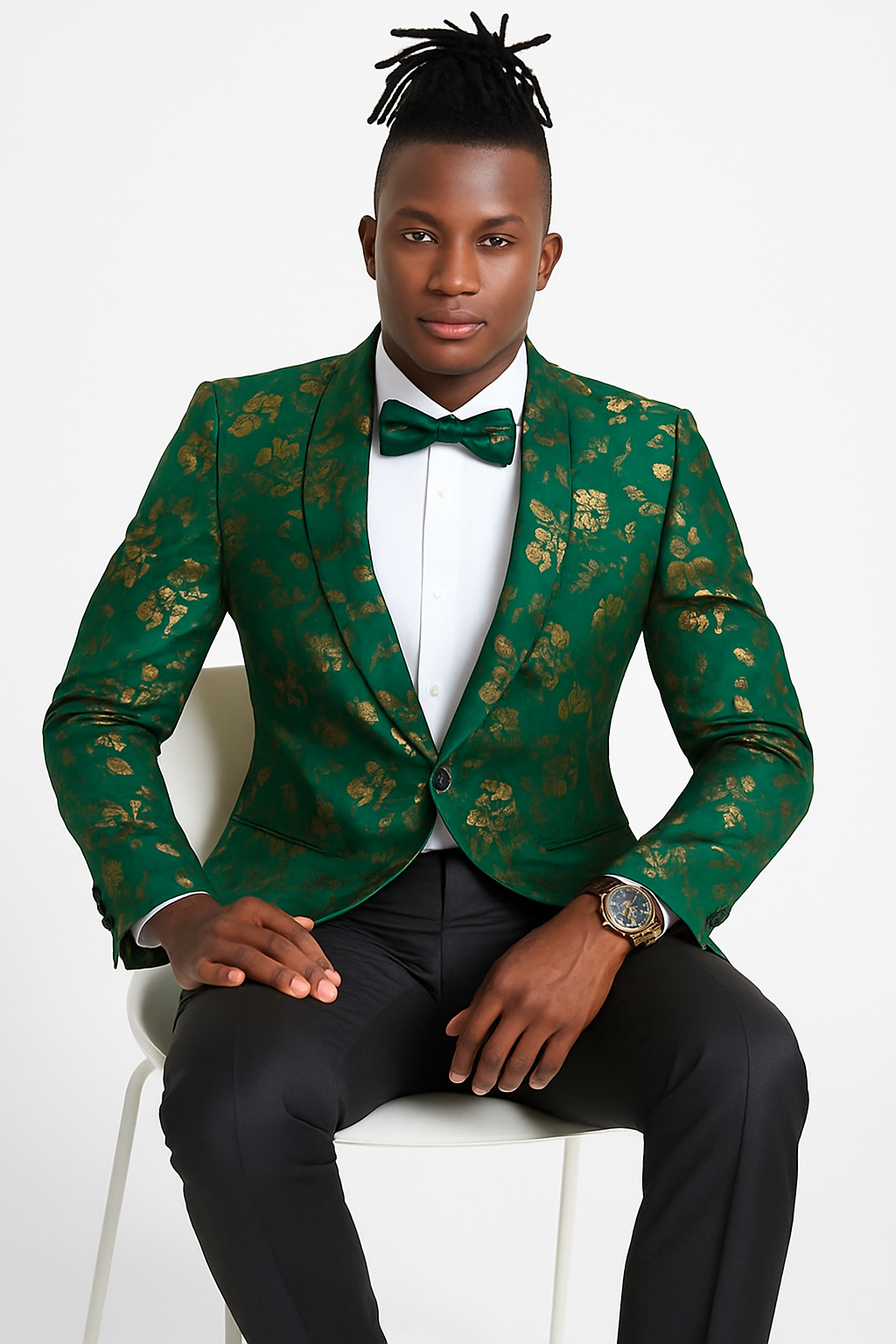Tailors Tazio Tailors Men's Slim Fit Paisley Foiled Blazer - Hunter Green & Gold for Prom & Weddings