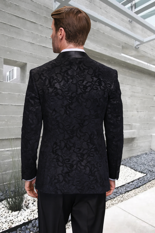 Men's Black Paisley Velvet Smoking Jacket Tuxedo with Vested Double Breasted Prom & Wed by USA Men's Outlet