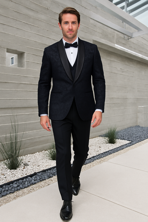 Men's Black Paisley Velvet Smoking Jacket Tuxedo with Vested Double Breasted Prom & Wed by USA Men's Outlet