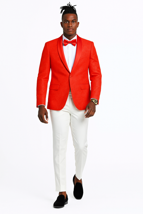 Men’s Slim Fit Tonal Paisley Tuxedo Jacket in Red for Wedding & Prom