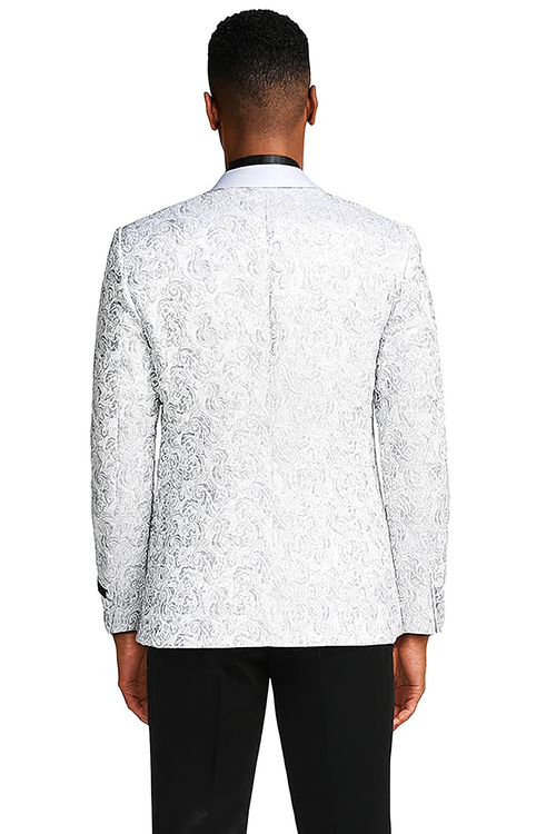 Men’s Silver Grey Tonal Paisley Tuxedo Jacket – Slim Fit Wedding & Prom Blazer