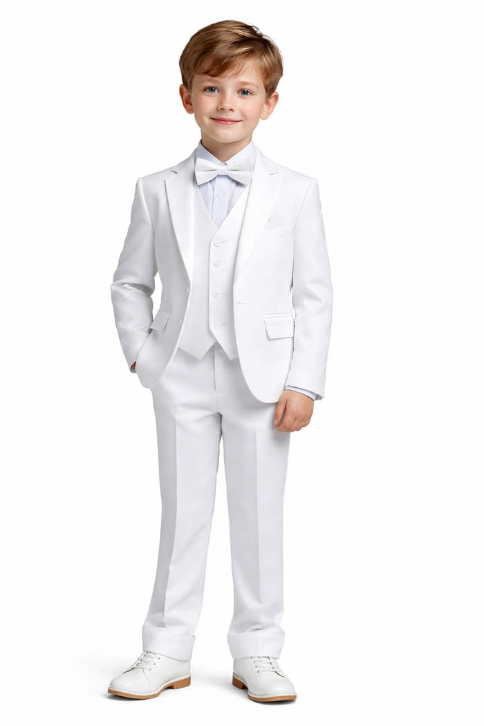 Boys 5 Piece White Tuxedo Set Sizes 2T-16