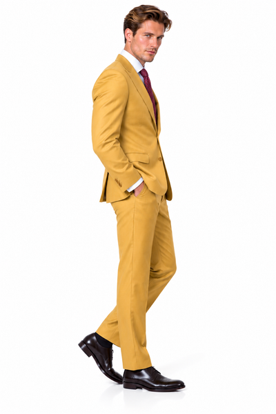 Statement Men's Modern Fit 2 Piece 100% Super 200 Wool Suit Peak Lapel in Chestnut - image 1