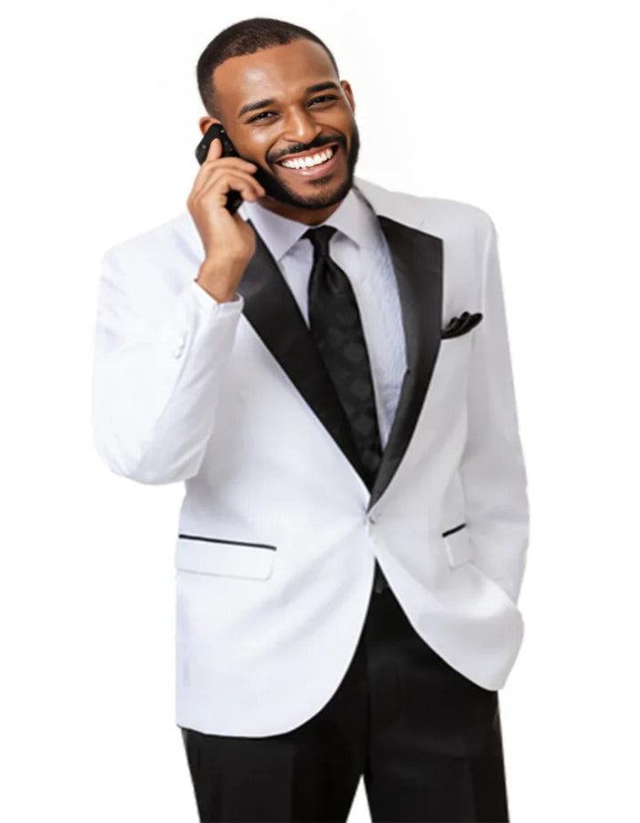 Cheap Tuxedos - Affordable Prom Suit - Mens One Button Notch Lapel White and Black Tuxedo