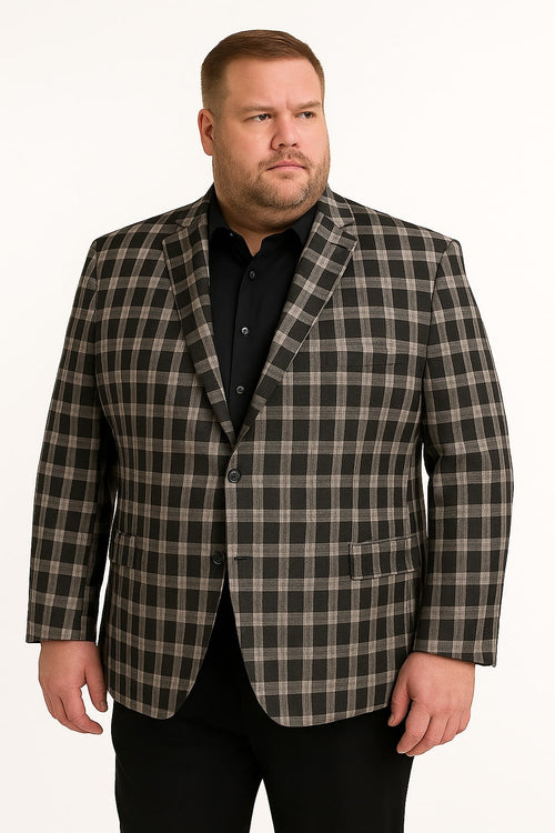 Mens Black and White Plaid Blazer - Modern Fit Checkered Windowpane Pattern Business Sport Coat by USA Men's Outlet