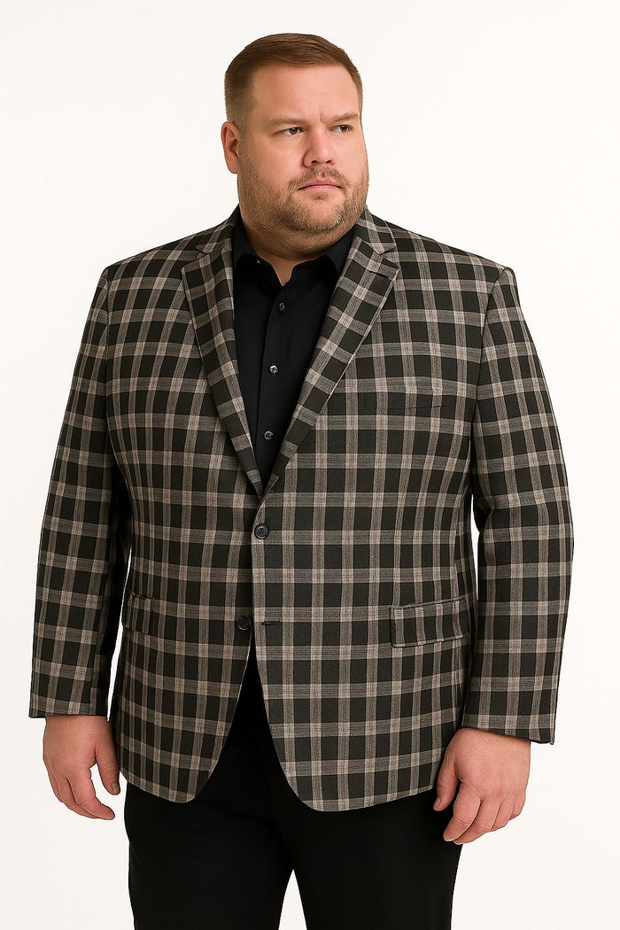 Mens Black and White Plaid Blazer - Modern Fit Checkered Windowpane Pattern Business Sport Coat by USA Men's Outlet