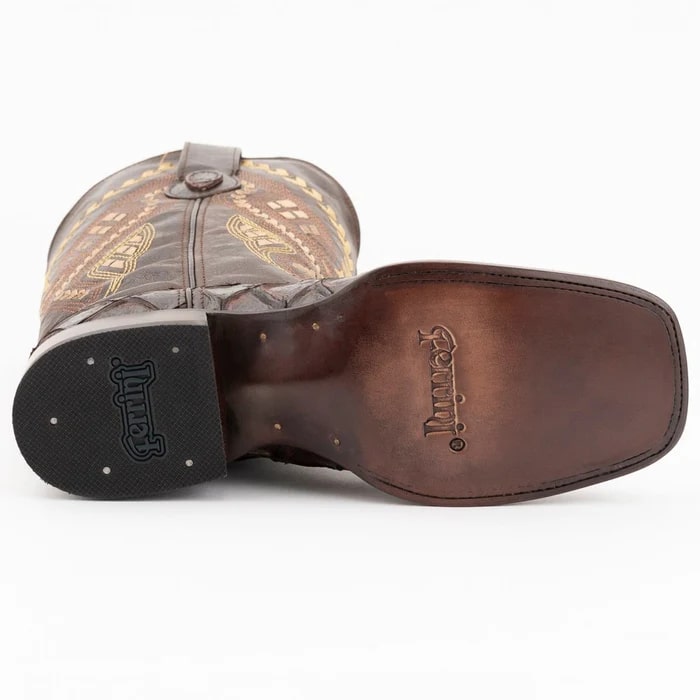 Ferinni Boot - Mens Dress Cowboy Boot - Ferrini Bronco Men's Print Pirarucu Fish Boots Handcrafted Chocolate in Chocolate Ferrini USA
