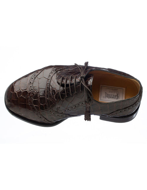 Ferrini Shoes - Mens Alligator Dress Shoe - Ferrini 3673 Belly Alligator Wingtip Shoes Chocolate Ferrini USA
