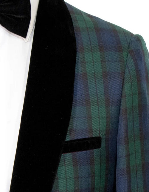 Green Tartan Tuxedo Dinner Jacket - Green and Blue Plaid Blazer - Checkered Sportcoat by Menssuitsatlantain