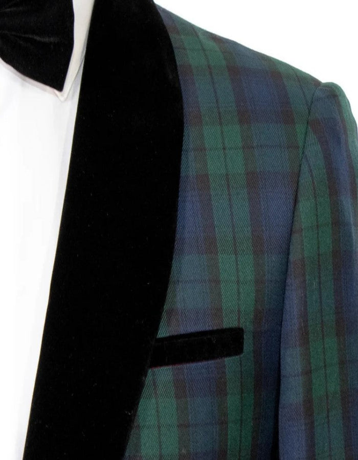 Green Tartan Tuxedo Dinner Jacket - Green and Blue Plaid Blazer - Checkered Sportcoat by Menssuitsatlantain