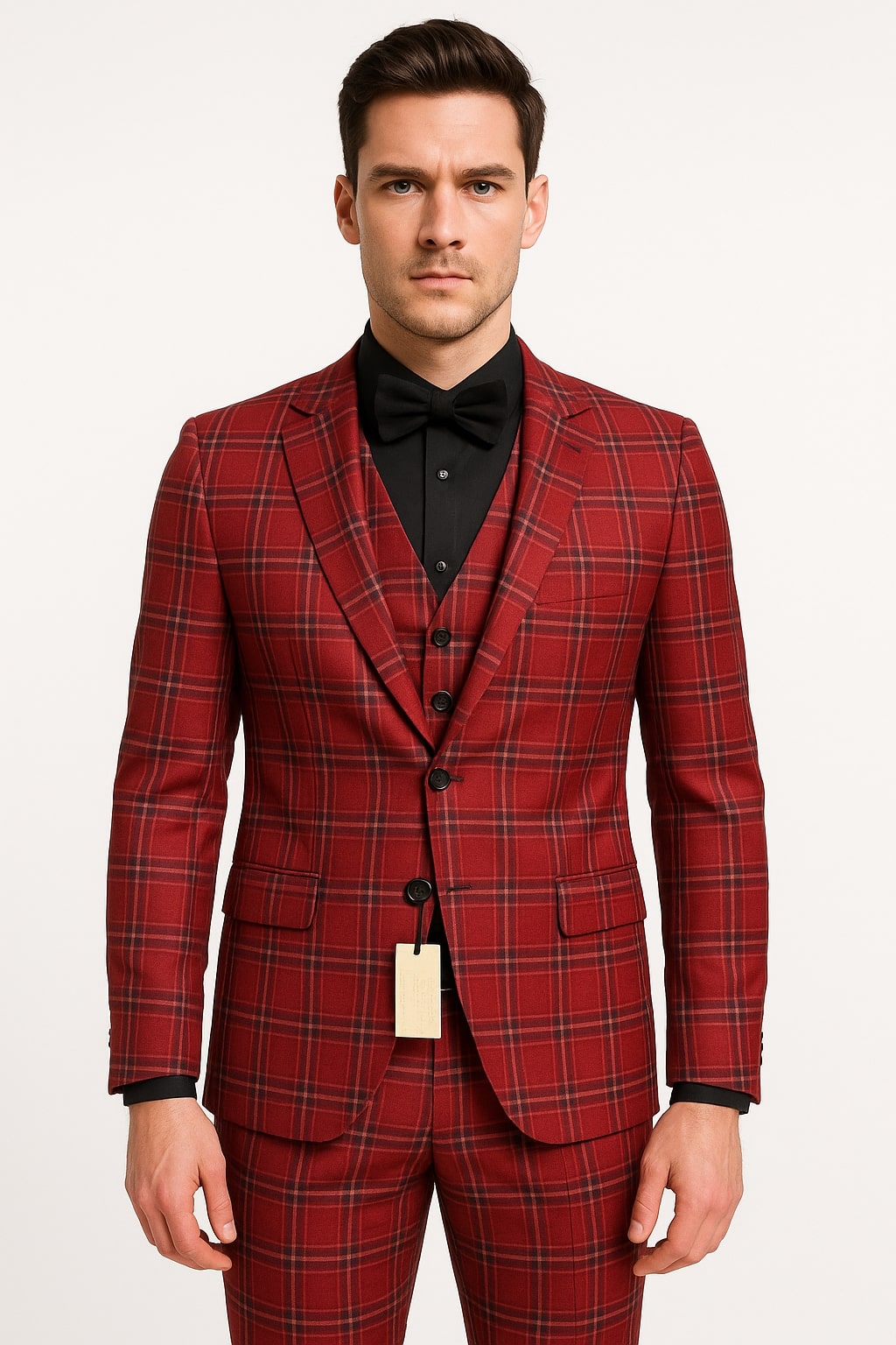 Christmas Suit - Holiday New Year Event Red with Gold Buttons Tuxedo Double Breasted Style – SuitUSA