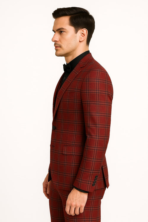 Christmas Suit - Holiday New Year Event Red with Gold Buttons Tuxedo Double Breasted Style