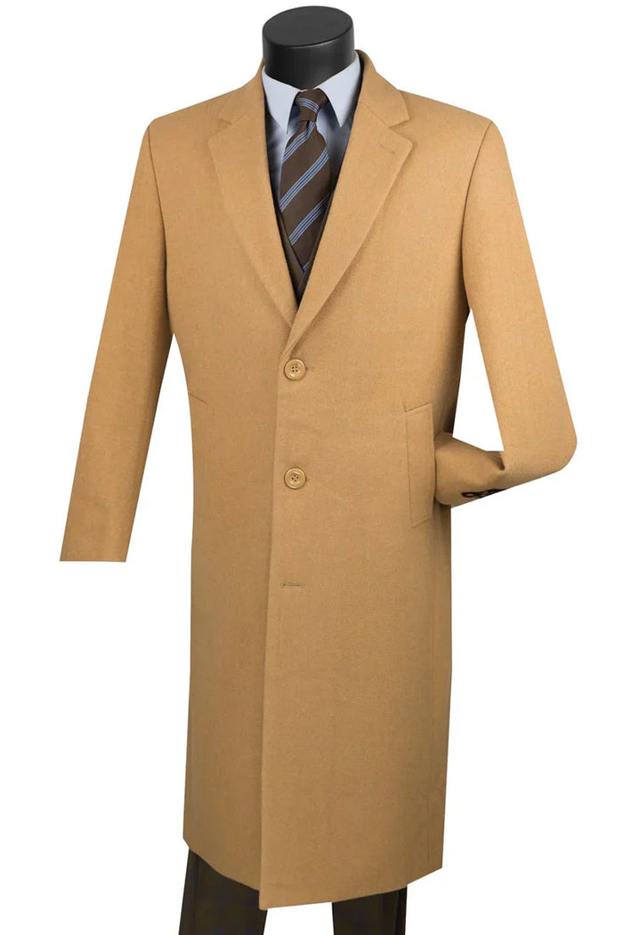 Men's Camel Wool & Cashmere Overcoat - Classic Full Length Topcoat by USA Men's Outlet