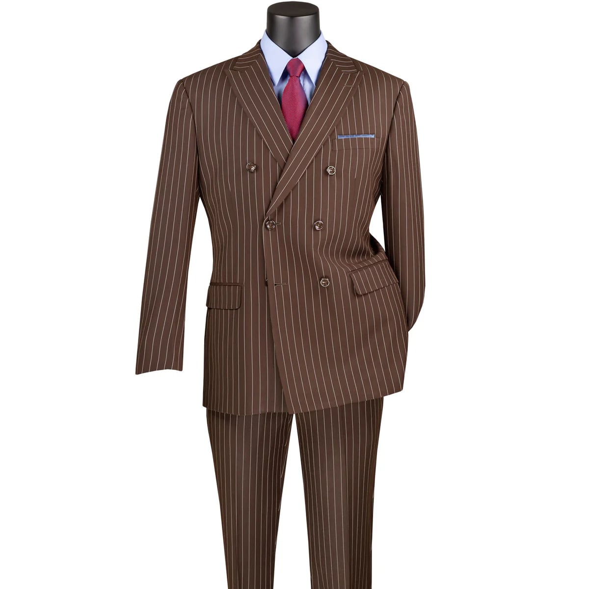 Mens Brown Pinstripe Double-Breasted Suit - Classic 6-Button Business and Vintage Style by USA Men's Outlet
