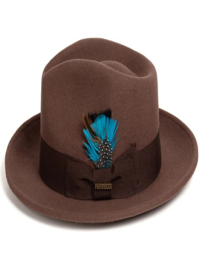 Brown Dress Hat 1920s Fedora Style - Mens Classic Wool Fedora Dress Hat in Brown by USA Men's Outlet