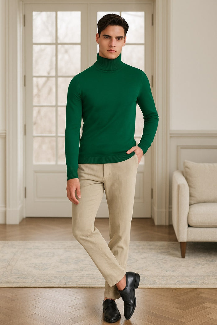 Mens Classic Emerald Green Turtleneck Sweater - Slim Fit Knit Pullover by USA Men's Outlet