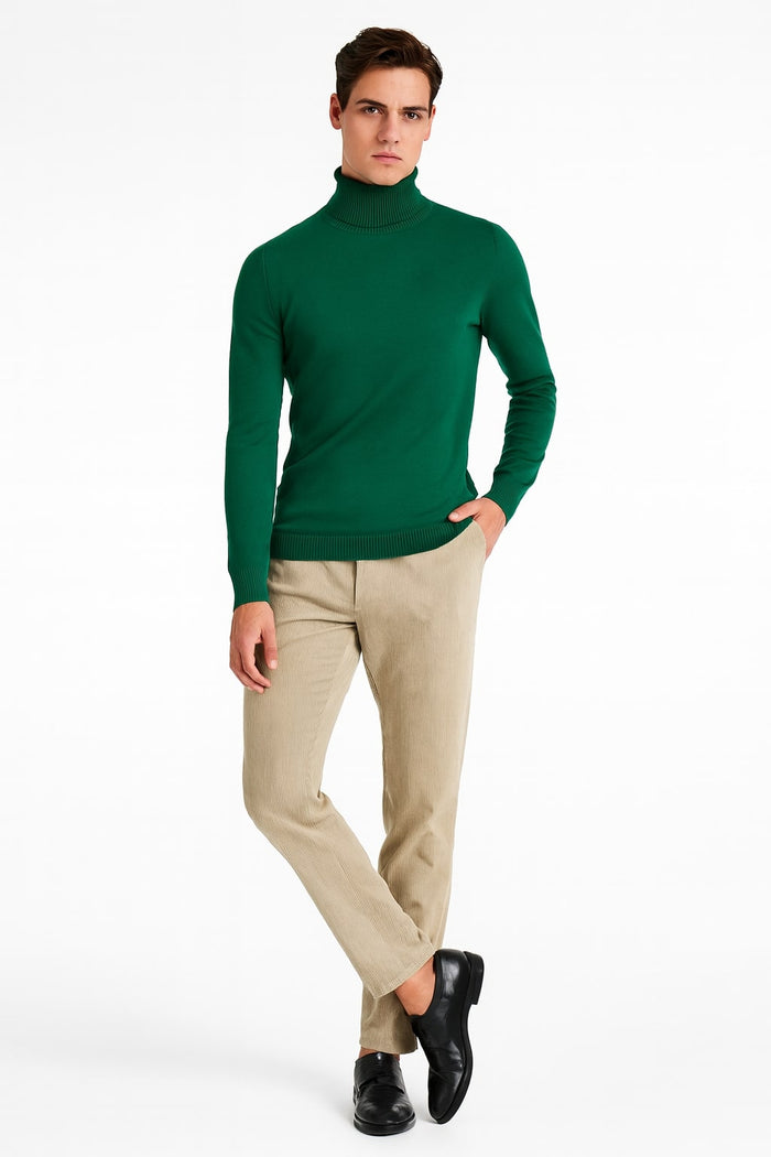 Mens Classic Emerald Green Turtleneck Sweater - Slim Fit Knit Pullover by USA Men's Outlet