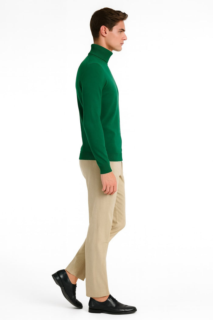 Mens Classic Emerald Green Turtleneck Sweater - Slim Fit Knit Pullover by USA Men's Outlet
