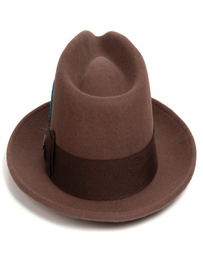 Brown Dress Hat 1920s Fedora Style - Mens Classic Wool Fedora Dress Hat in Brown by USA Men's Outlet