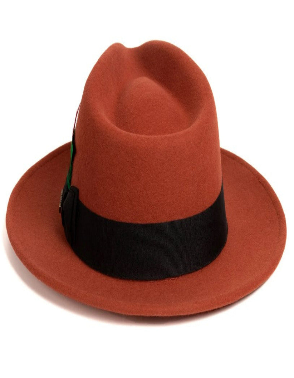 Rust Dress Hat 1920s Fedora Style - Mens Classic Wool Fedora Dress Hat in Rust - USA Men's Outlet