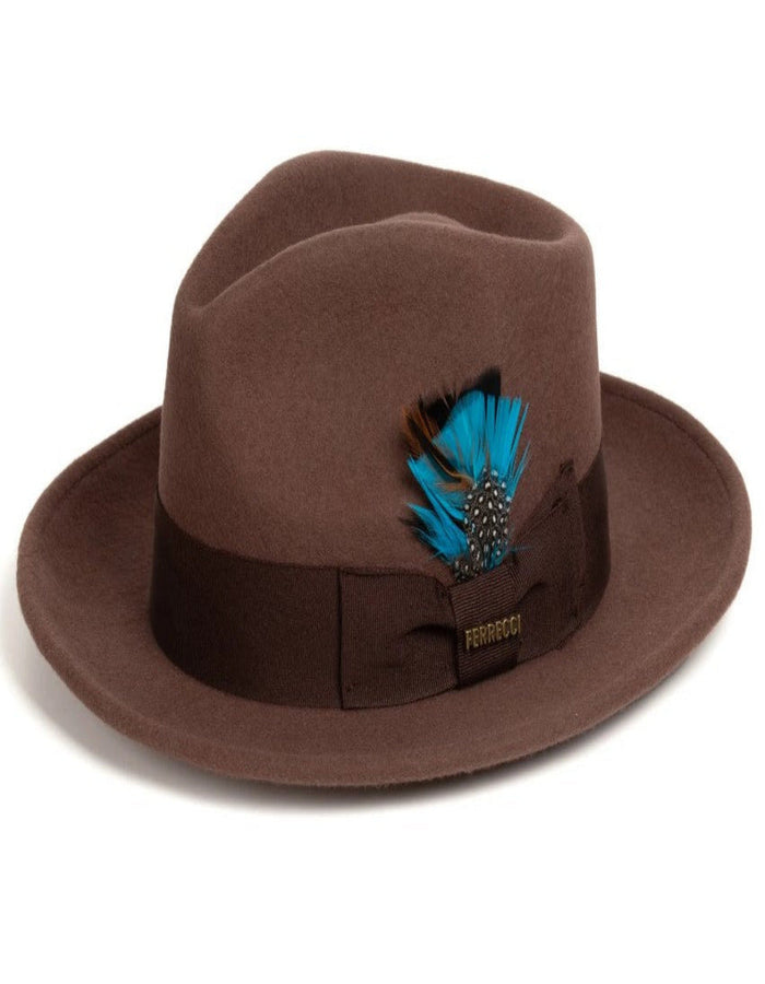 Brown Dress Hat 1920s Fedora Style - Mens Classic Wool Fedora Dress Hat in Brown by USA Men's Outlet