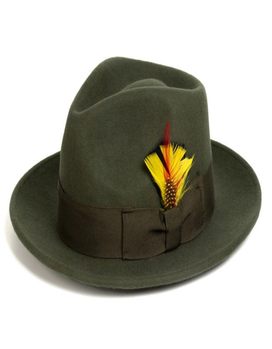 Olive Green Dress Hat 1920s Fedora Style - Mens Classic Wool Fedora Dress Hat in Olive Green by USA Men's Outlet