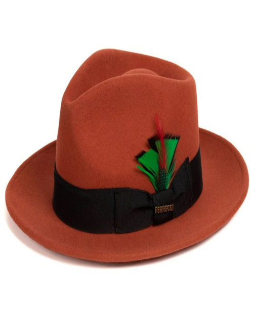 Rust Dress Hat 1920s Fedora Style - Mens Classic Wool Fedora Dress Hat in Rust - USA Men's Outlet