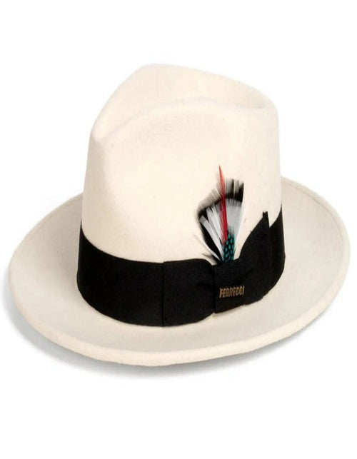 White and Black Dress Hat 1920s Fedora Style - Mens Classic Wool Fedora Dress Hat in White and Black by USA Men's Outlet