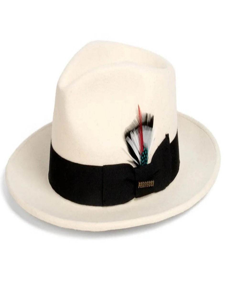 White and Black Dress Hat 1920s Fedora Style - Mens Classic Wool Fedora Dress Hat in White and Black by USA Men's Outlet