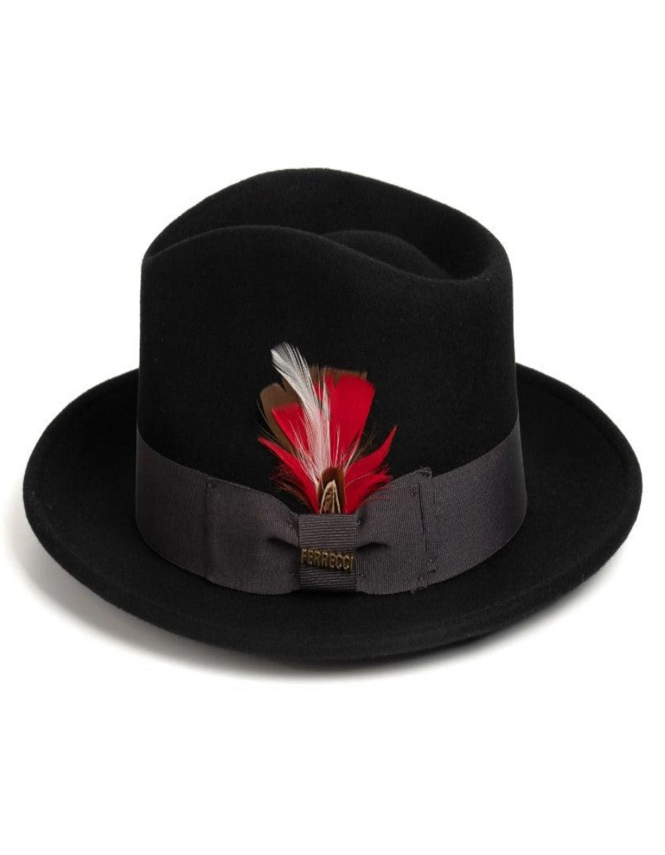 Black Dress Hat 1920s Fedora Style - Mens Classic Wool Fedora Dress Hat in Black by USA Men's Outlet