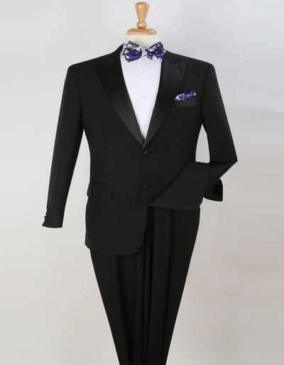 Cheap Tuxedos - Affordable Prom Suit - Mens 2 Button Classic Fit Pleated Pant Peak Lapel Black Tuxedo