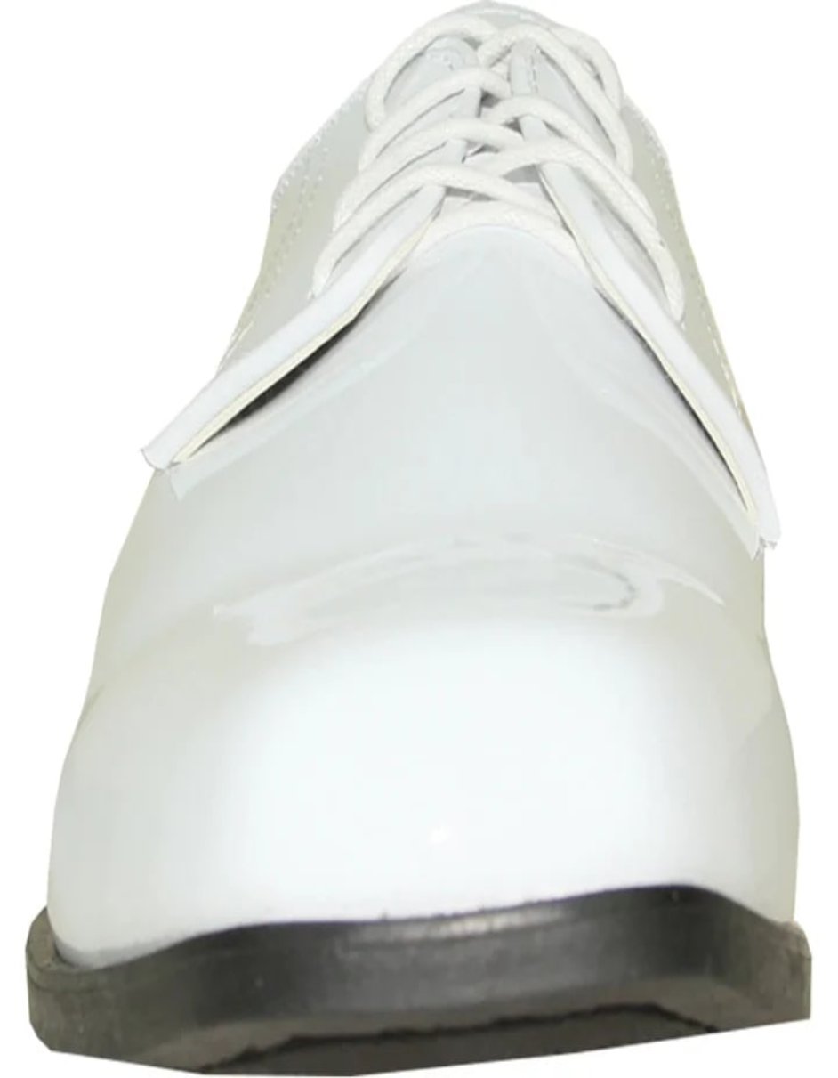 White Prom Shoes - Mens Classic Formal Shiny Patent White Tuxedo Shoe