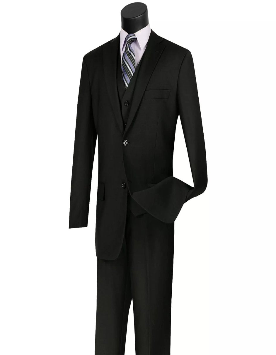 Mens Big and Tall Black Three Piece Two Button Classic Fit Suit by USA Men's Outlet