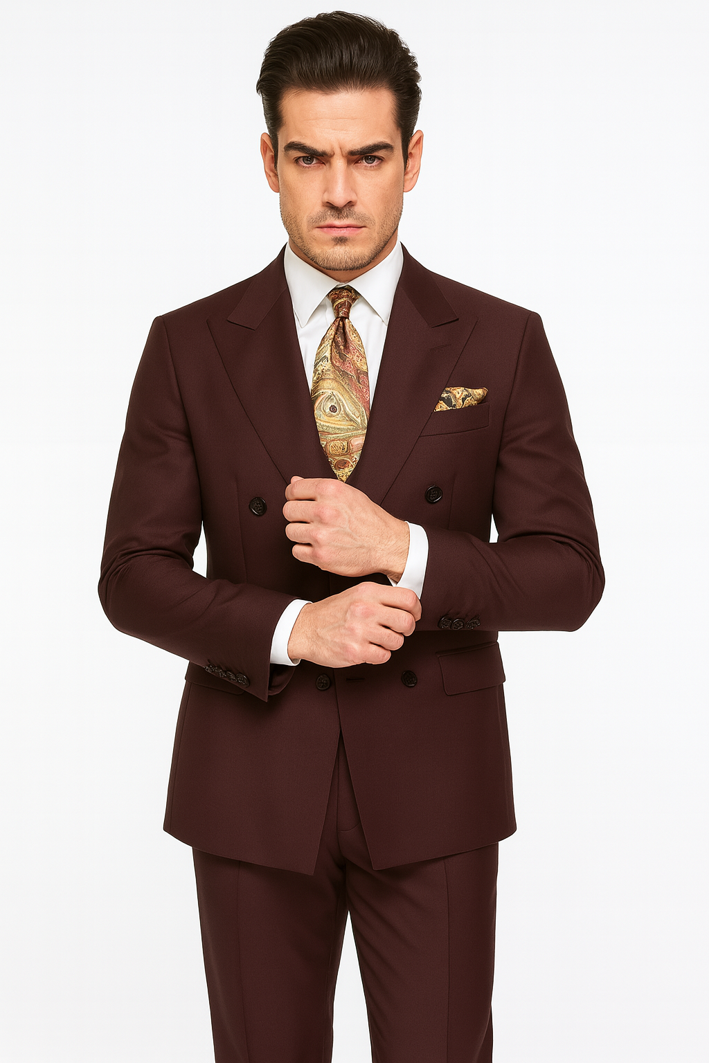 Double Breasted Suits - Vested Suits - Solid Brown Suit - Vested 3 Piece Modern Fit Suit