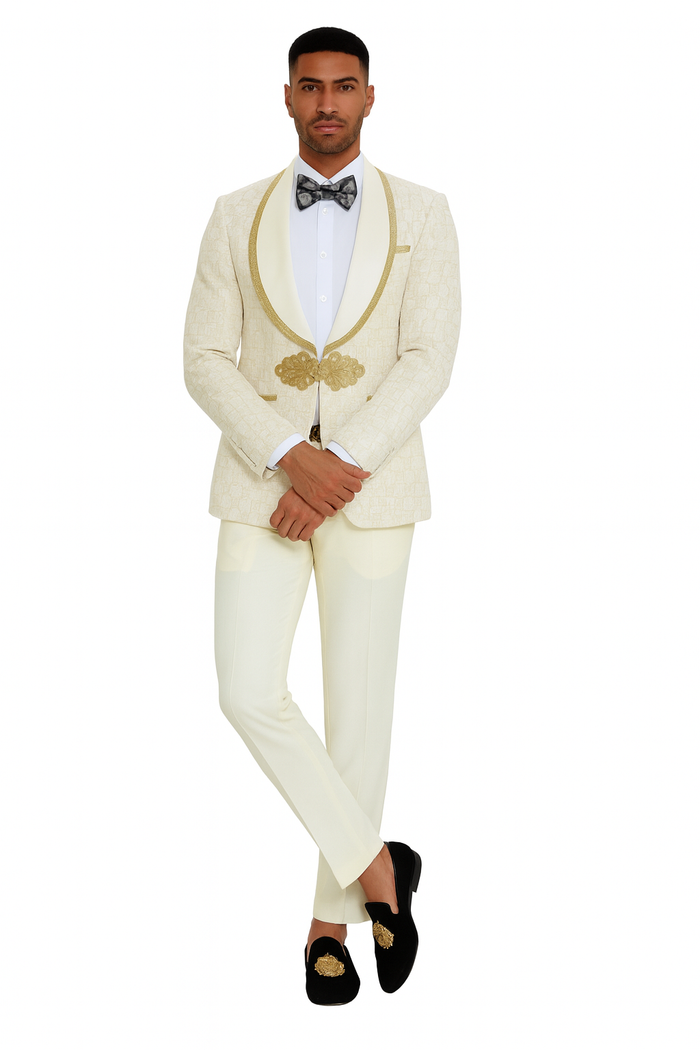2026 Ivory and Gold 2pc Men's Suit by Tazzio