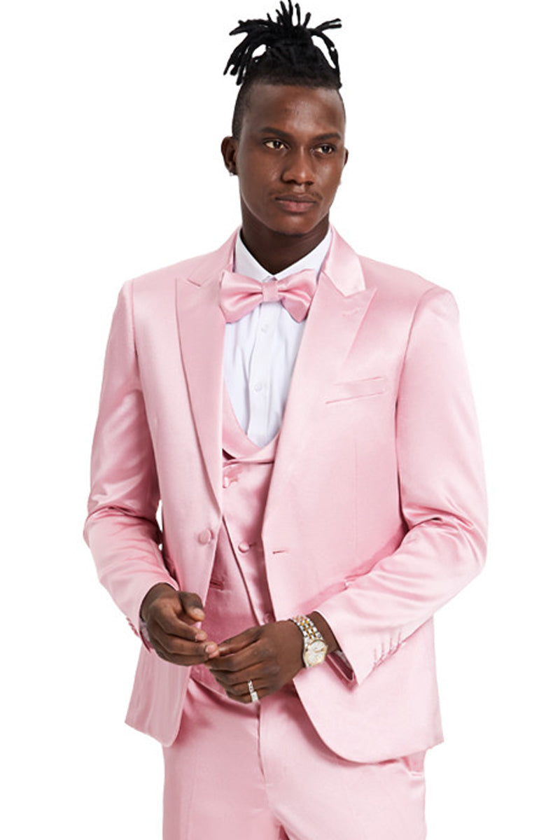 Men's Dusty Rose Sharkskin Vested Suit