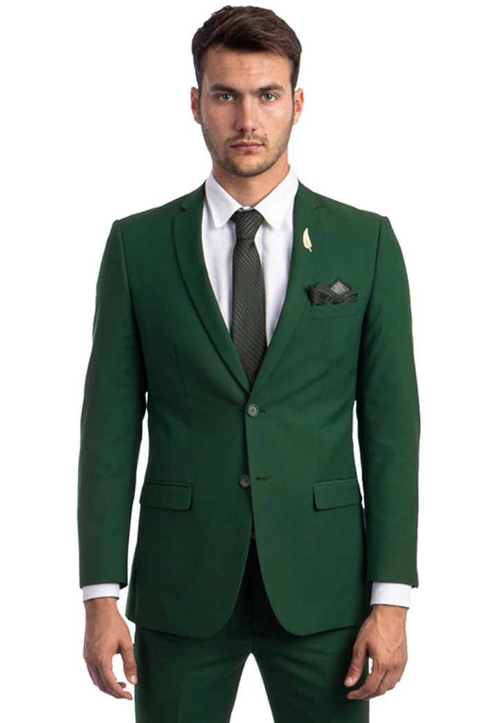 Men's Basic 2 Button Slim Fit Wedding Suit in Hunter Green by Tazzio