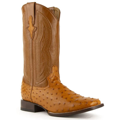 Ferinni Boot - Mens Dress Cowboy Boot - Ferrini Men's Colt Full Quill Ostrich Square Toe Boots Handcrafted - Cognac Ferrini USA