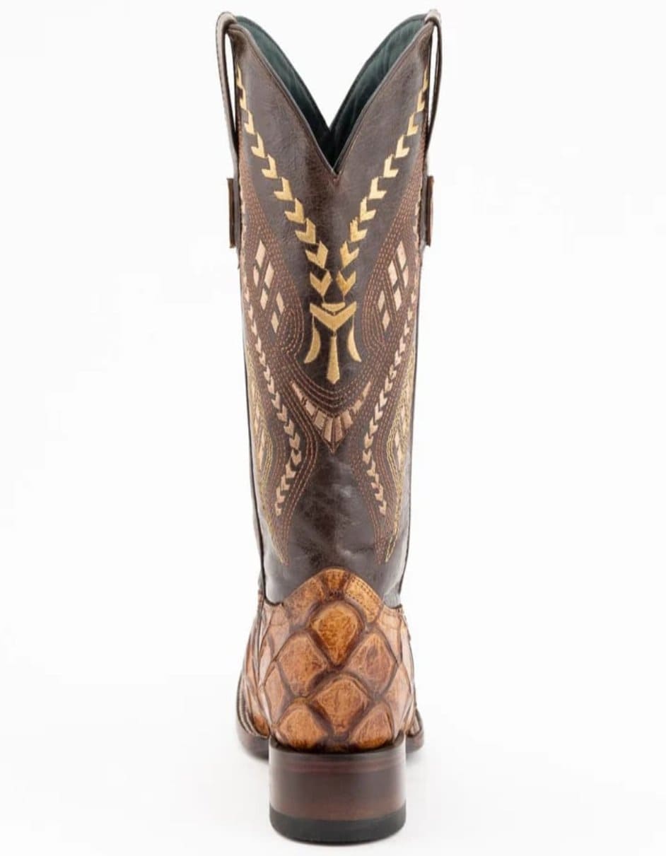 Ferrini Bronco Men's Print Pirarucu Fish Boots Handcrafted Cognac Ferrini USA