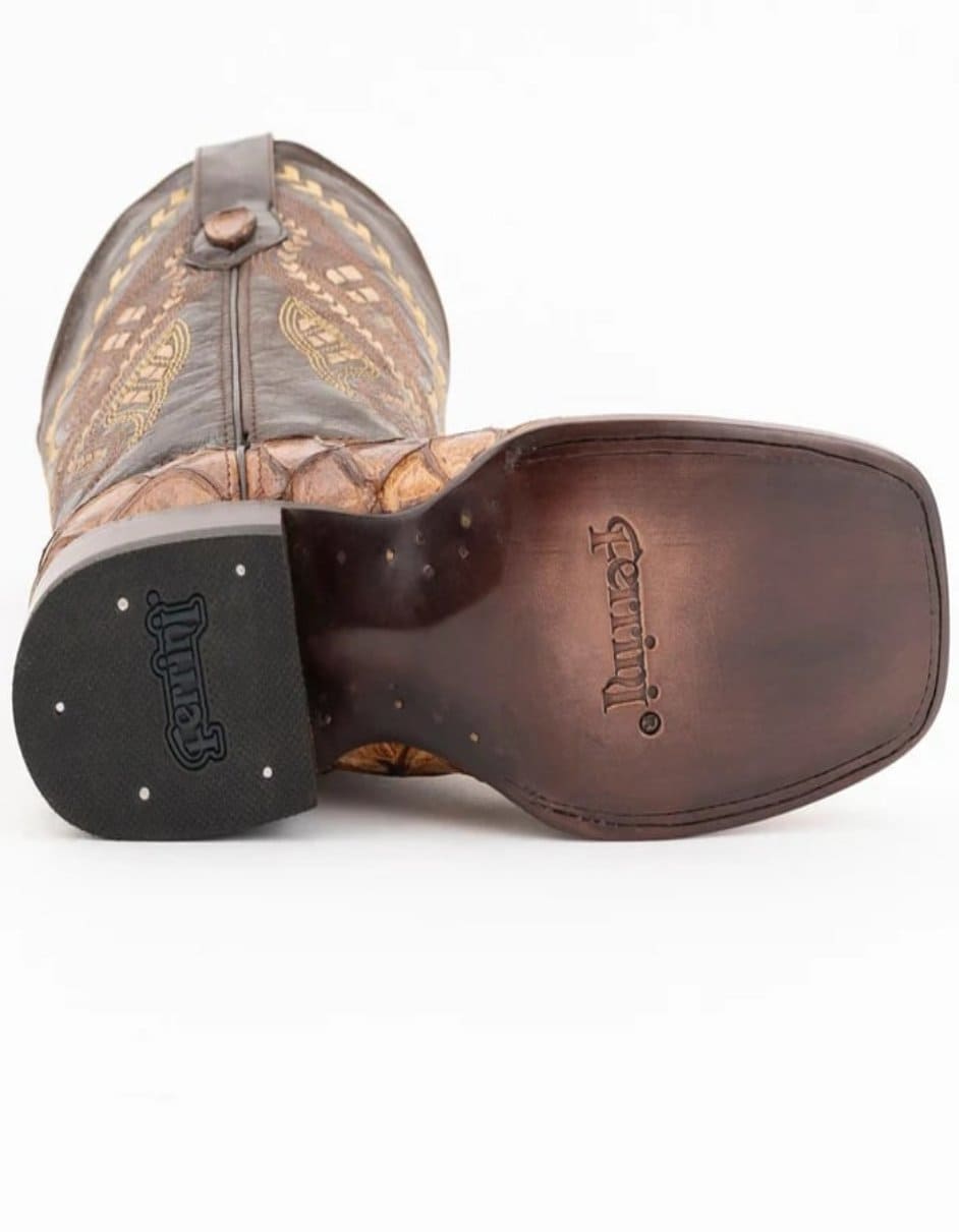 Ferrini Bronco Men's Print Pirarucu Fish Boots Handcrafted Cognac Ferrini USA