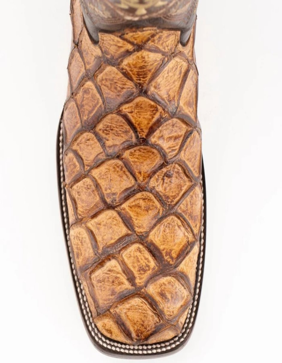 Ferrini Bronco Men's Print Pirarucu Fish Boots Handcrafted Cognac Ferrini USA