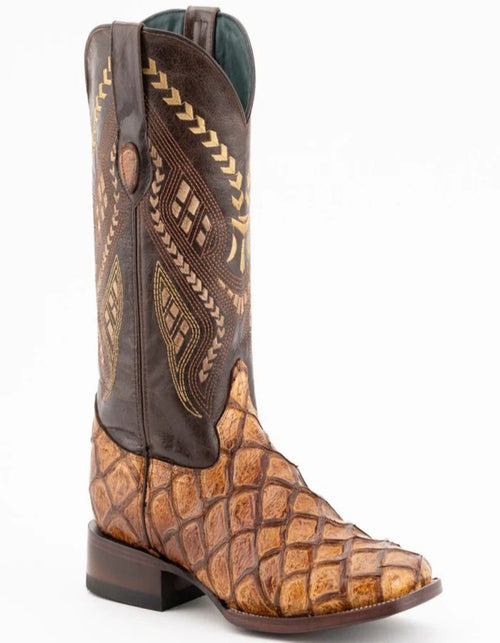 Ferrini Bronco Men's Print Pirarucu Fish Boots Handcrafted Cognac Ferrini USA