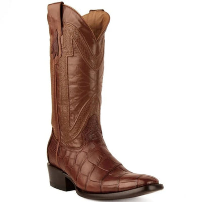 Ferinni Boot - Mens Dress Cowboy Boot - Ferrini Men's Stallion Alligator Belly Boots French Toe Handcrafted Cognac in Cognac Ferrini USA