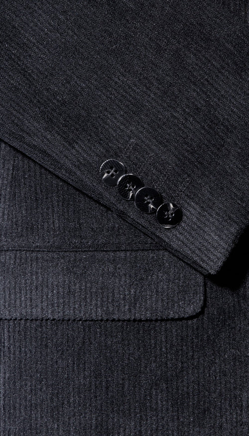 Mens Fall Fabric Cotton corduroy Suit - Winter Jacket and Pants in Color "Black" - Black detail view