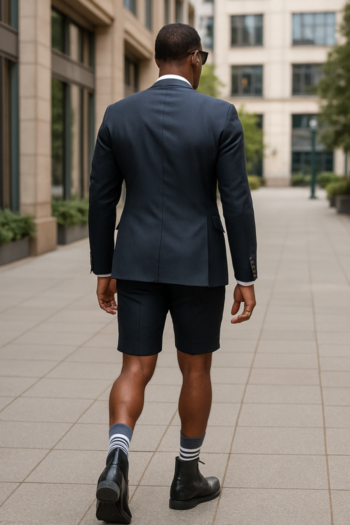 Cotton Fabric Charcoal Gray Suit - Mens Suits With Shorts - Summer Suit