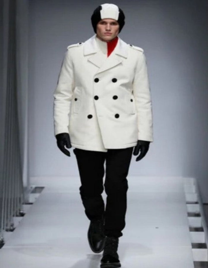 Cream Color Pea Coat - Ivory Double Breasted Wool Coat - Off White Car Coat by SuitUSA