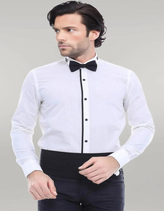 Cream Tuxedo Shirt by USA Men's Outlet